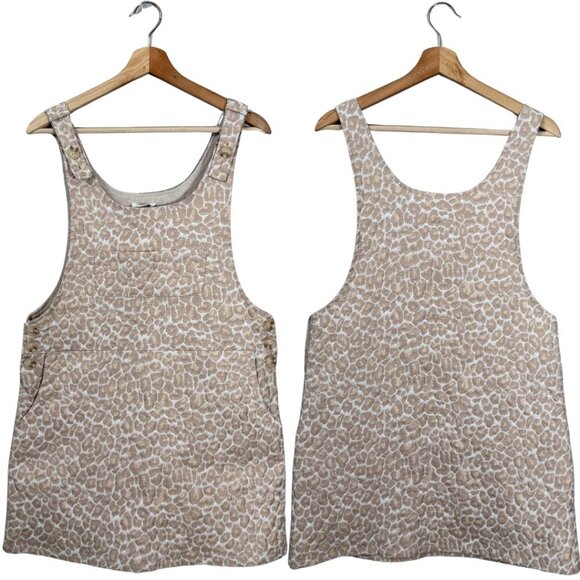 Storia Leopard Print Jacquard Overall Mini Dress Women's Large Beige Boho NWOT - Picture 1 of 10
